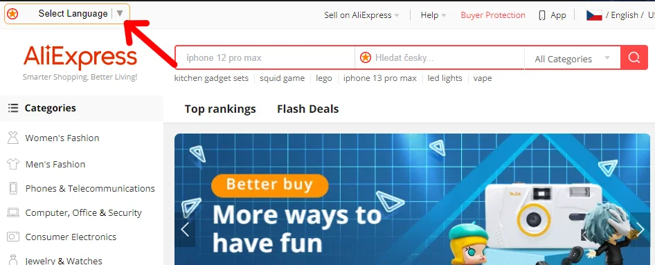 Jak zmeni jazyk cestina cesky Aliexpress 1