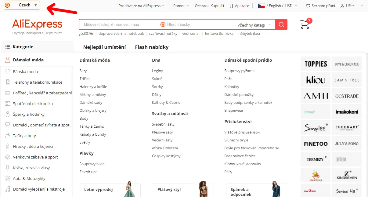 Jak zmeni jazyk cestina cesky Aliexpress 4a