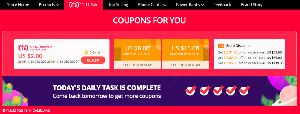 Aliexpress Day Gameland 11.11.2018 check in complete