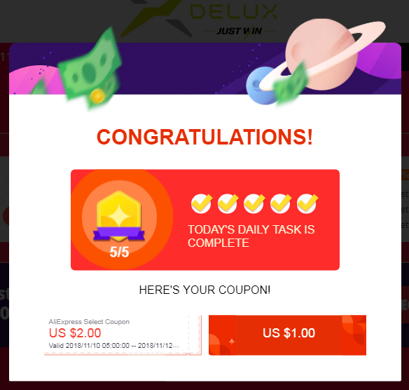Aliexpress Day Gameland 11.11.2018 check in coupon