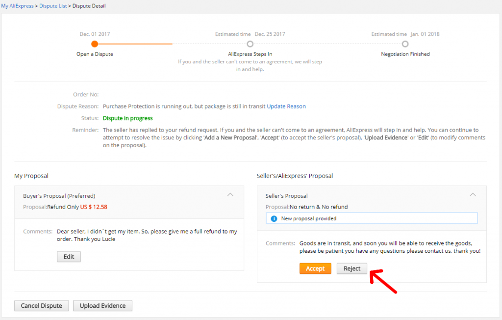 Aliexpress otevreni sporu open dispute 2