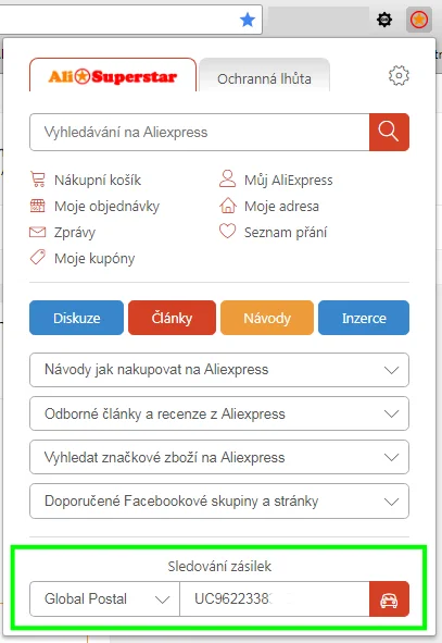 Aliexpress superstar sledovani zasilek 7b