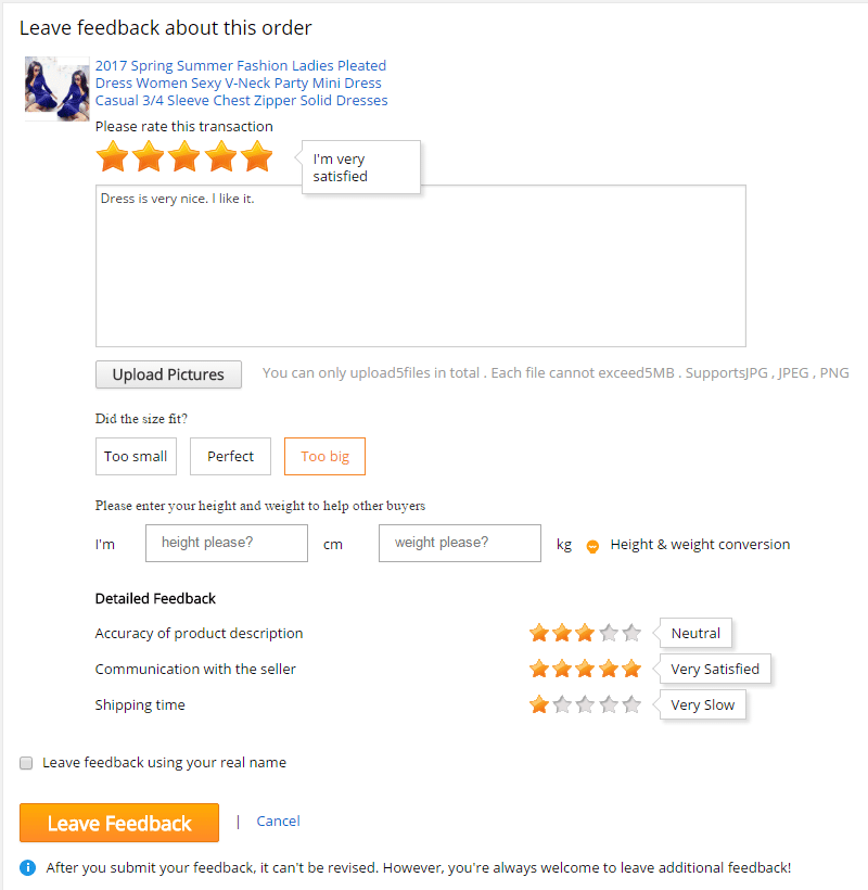 Jak napsat feedback hodnoceni na zbozi Aliexpress 2