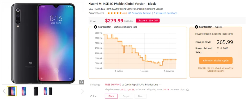 Xiaomi Mi 9 SE review recenze GearBest coupons kupony