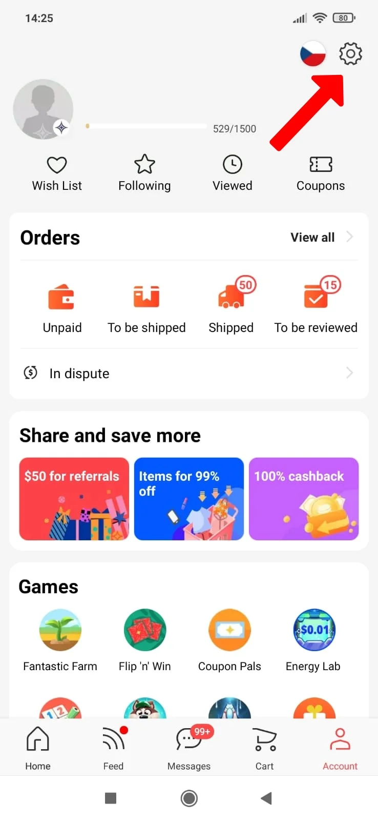 Jak vyhledat Evropsky sklad Aliexpress mobilni aplikace 6a