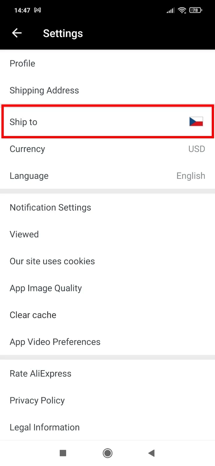 Jak vyhledat Evropsky sklad Aliexpress mobilni aplikace 7a