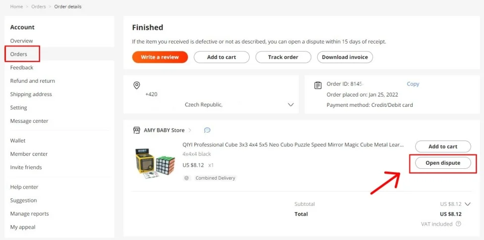 Reklamace Aliexpress aktualni navod open dispute 2 sm